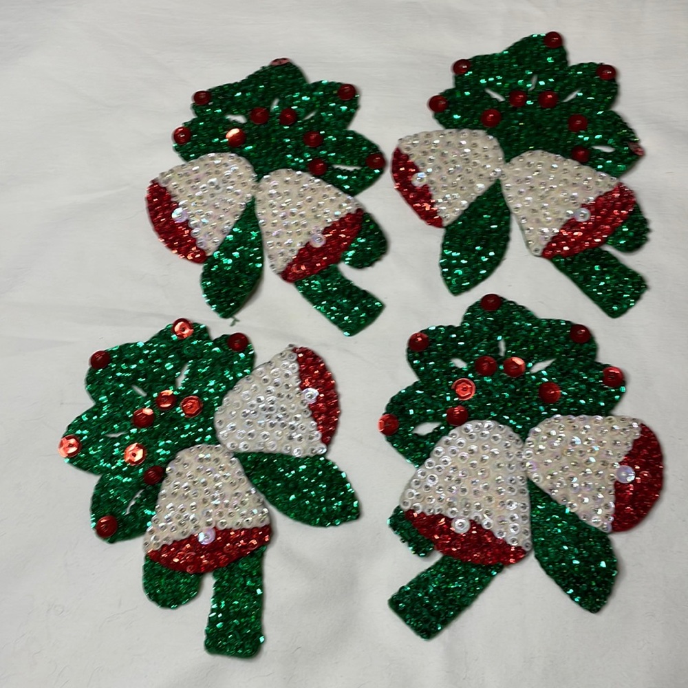 Antique Christmas Hand Crafted Sequined Bells